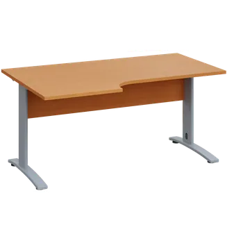 Psací stůl LKR 28 - 166 stůl kancelářský, rohový, levý, kovová podnož stříbrná, deska 25 mm, široký 1600 mm, buk Royal