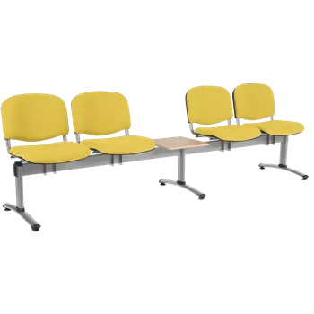 CL - 25 + D, čalouněná lavice do čekárny, 4-sedák, stolek, koženka AN - 036 žlutá, kostra stříbrná