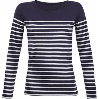 Dámské tričko Sol's Dámské pruhované tričko Matelot s dlouhými rukávy certifikace Vegan Barva: modrá námořní - bílá, Velikost: L L03100