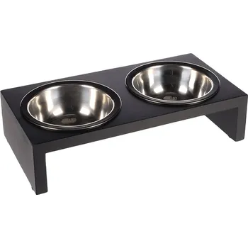 Miska pro psa Nerezová dvojmiska se stojánkem FLAMINGO Kobushi antracitová (S) 2x220ml (30x15x7cm)