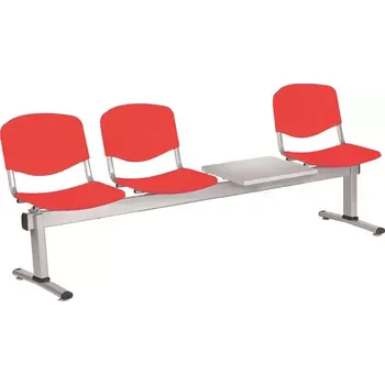 Zahradní lavice VINCENZA - 4 S, plastová lavice do čekárny, 3-sedák, stolek, červená, kostra stříbrná