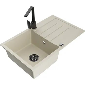 Granitový dřez MEXEN/S - Bruno granitový dřez 1-miska s odkapávačem včetně baterie Rita, béžový 6513-69-670300-70