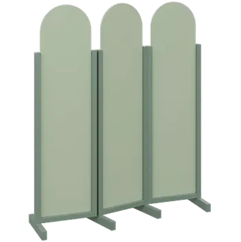 Paraván ATMOSFERE ROUND 116, dřevěný 3-dílný paraván, mobilní, výška 1600 mm, rám industrial green, výplň pistáciově zelená