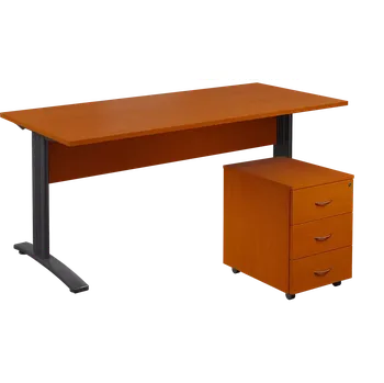 Zásuvkový kontejner SET 588 stůl kancelářský, kovová podnož černá + kontejner pojízdný, 3-zásuvkový, třešeň šumavská