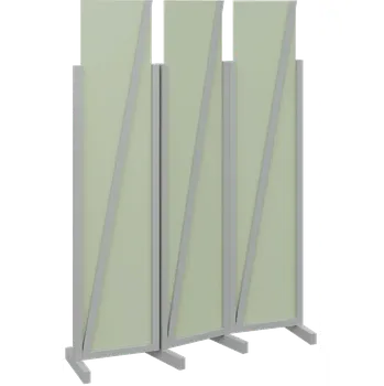 Paraván ATMOSFERE LINE 219, dřevěný 3-dílný paraván, mobilní, výška 1900 mm, rám šedá, výplň šedo-zelinkavá