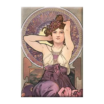 Dekorativní magnet Plumeria Plu - Magnetka Alphons Mucha, Amethyst - 8 x 5,5 cm