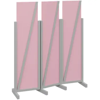 Paraván ATMOSFERE LINE 216, dřevěný 3-dílný paraván, mobilní, výška 1600 mm, rám šedá, výplň pastelově růžová