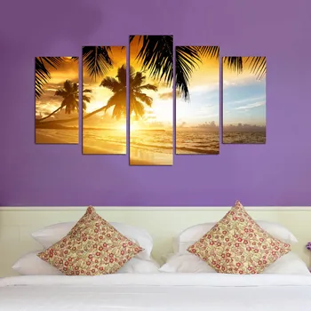 Obraz ASIR Obraz na MDF 5ks MOŘE A PALMY 20 x 60 (1) 20 x 50 (2) 20 x 40 cm (2)