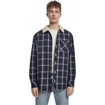 Urban Classics Modrobílá kostkovaná košilová bunda Sherpa s vnitřním kožíškem Barva: modrá námořní - bílá, Velikost: XL