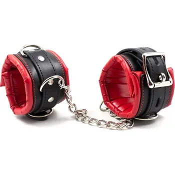 LateToBed BDSM Line High Padded Hand Cuffs Black-Red