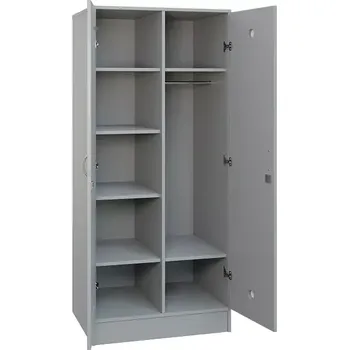 Šatní skříň SLS - 81T šatní skříň dřevěná, 2-dveřová, šatní tyč, police, 1800x800x500, sokl, šedá