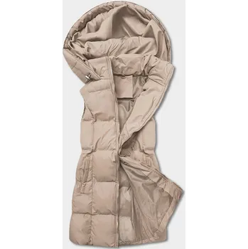 Dámská vesta Béžová péřová dámská vesta s kapucí (5M721-62) odstíny béžové XL (42)