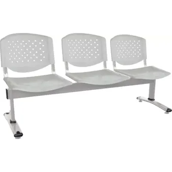FLORIDA - 3, plastová lavice do čekárny, 3-sedák, šedá, kostra stříbrná