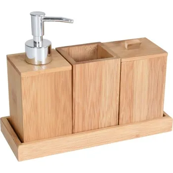 Dávkovač mýdla BISK Erga Laos, bambusová koupelnová sestava 4ks, přírodní hnědá, ERG-08279