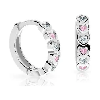 Náušnice Dětské náušnice kroužky z bílého zlata s kamínky Pink