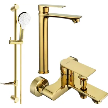 MEXEN/S - Royo DF05 Set umyvadlové a vanové baterie s příslušenstvím, zlatá 72213DF05-50