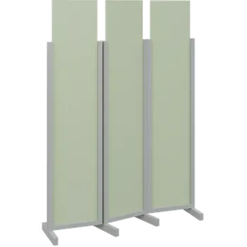 Paraván ATMOSFERE LINE 119, dřevěný 3-dílný paraván, mobilní, výška 1900 mm, rám šedá, výplň šedo-zelinkavá