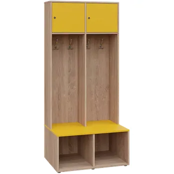 Šatní skříň SZB - 180 - 80 šatní skříň s botníkem, 2-dvéřová, 1800x800x300/600 mm, korpus dub bardolino, dvířka/police žlutá odio