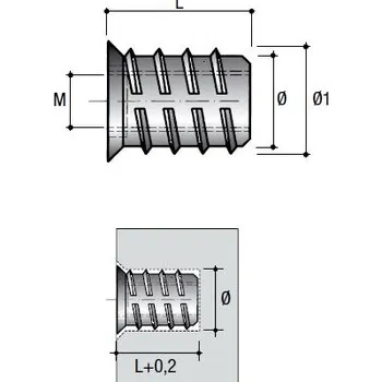 Nábytkové kování BU04 Matice závrtná s límcem M6x20mm (BU04 Matice závrtná s límcem M6x20mm)