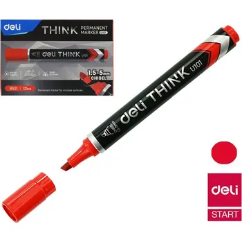 Popisovač Deli Think červený zkosený permanent (8576)