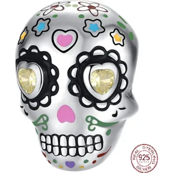 Přívěsek Charm Sterlingové stříbro 925 Lebka se srdíčky, korálek na náramek Halloween