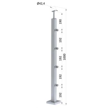 Zábradlí KOVIAN, s.r.o. Nerezový sloup, vrchní kotvení, 4 řadový průchodný, vrch pevný,(40x40 mm), broušená nerez K320 / AISI304
