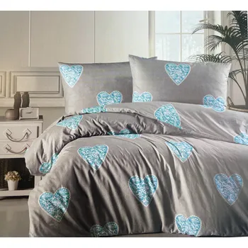 Povlečení Povlečení bavlněné Love modré TiaHome 1x Polštář 90x70cm, 1x Přikrývka 140x200cm