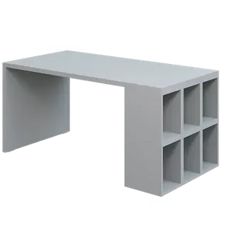 Dílenský stůl QPL 8 - 16T6 stůl pracovní, dřevěná podnož, nika, pravý, deska 36 mm, široký 1600 mm, šedá