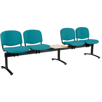 CL - 25 + D, čalouněná lavice do čekárny, 4-sedák, stolek, koženka AN - 078 tyrkysová, kostra černá