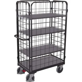 Plošinový vozík Vysoký etážový vozík VARIOfit s čtyřmi bočními stěnami, 4 police, 1200 x 800 mm, nosnost 500 kg, barva antracit RAL7016 /deska šedá