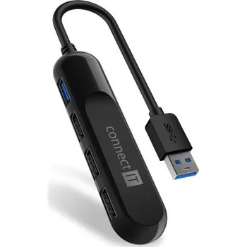 USB hub CONNECT IT USB-A hub USB 3.0, 4 porty, externí, ČERNÝ