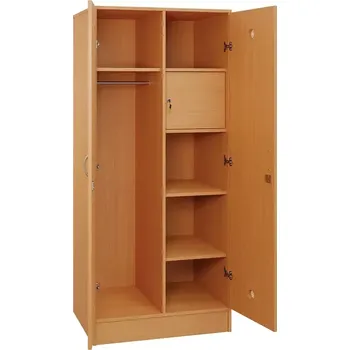 Šatní skříň SLS - 83T šatní skříň dřevěná, 2-dveřová, šatní tyč, police, trezor, 1800x800x500, sokl, buk royal