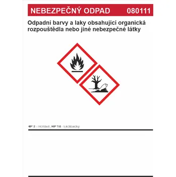 Značení Nebezpečný odpad 080117 Odpady z odstraňování barev nebo .... samolepící vinylová fólie A7 (105 x 74 mm)