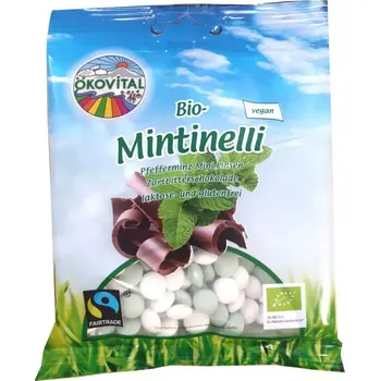 Bonbon Oekovital Bio vegan čokoládové dražé bonbony s mátovou příchutí Bio Mintinelli 80 g