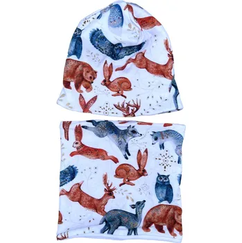 Čepice CAROZOO CAROZOO Set čepice a nákrčníku divoká zvířata 0-6 měsíců Bílá 18,5