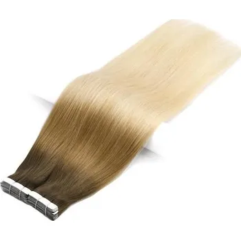 Příčesek Vlasové PU pásky tape in na prodlužování vlasů 40cm ombré 08/27/60 - světle hnědá / tmavá blond / platina