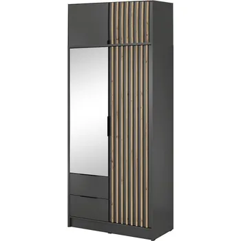 Šatní skříň Šatní skříň NELLY 2D se zrcadlem + nástavec | 105 cm | grafit