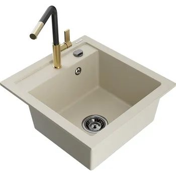 Granitový dřez MEXEN/S - Vito granitový dřez 1-miska včetně baterie Flora, béžová 6503-69-670401-57-B