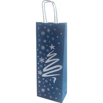 Dárková taška Papírová taška na 1 lahev, vánoční, MODRÁ