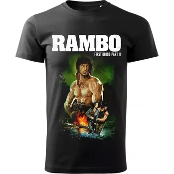 Pánské tričko Pánské tričko s potiskem Rambo 2 černé XXXL