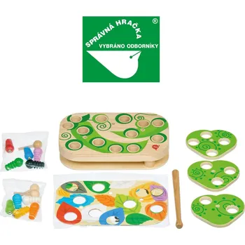 Dřevěná hračka Lucy & Leo Chytání housenek – dřevěná motorická stolní hra s magnety