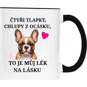 Hrnek malý barevný s potiskem Buldoček - Láska