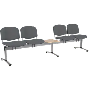 CL - 25 + D, čalouněná lavice do čekárny, 4-sedák, stolek, látka SUE - S 24 tmavě šedá, kostra stříbrná