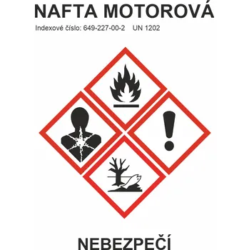 GHS štítek - Motorová nafta symboly samolepící vinylová fólie A7 (105 x 74 mm)