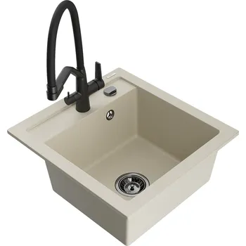 Granitový dřez MEXEN/S - Vito granitový dřez 1-miska včetně baterie Duo, béžová 6503-69-671701-70-B