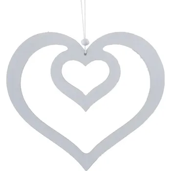 Závěs dřevo srdce, bílá 200x175 mm