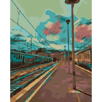 ZUTY Malování podle čísel - VLAKOVÉ NÁSTUPIŠTĚ Rozměr: 40x50 cm, Rámování: bez rámu a bez vypnutí plátna