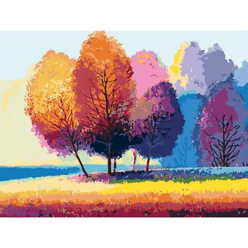 ZUTY Malování podle čísel - BAREVNÉ STROMY NA KRAJI LESA Rozměr: 40x50 cm, Rámování: bez rámu a bez vypnutí plátna