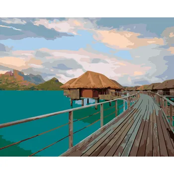 ZUTY Malování podle čísel - MALEDIVY - DOMY (DENNIS FRATES) Rozměr: 40x50 cm, Rámování: vypnuté plátno na rám