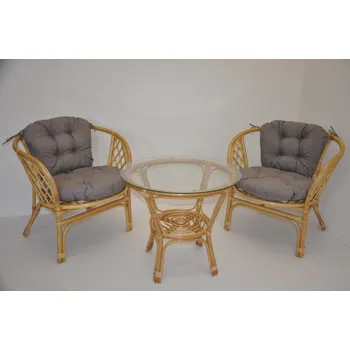 Zahradní sestava Nábytek PEGAS Ratanová sedací souprava Bahama malá medová polstry šedý melír